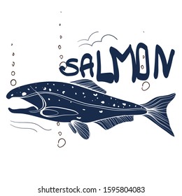 Fishing logo. Salmon. Fishing vector illustration. Isolated on white.