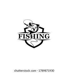 Fishing Logo With A Shield Vector Frame