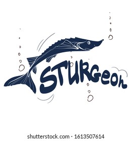 Fishing logo. Sturgeon. Fishing vector illustration. Isolated on white.