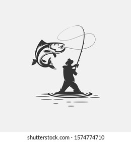 fishing logo template. Design elements for logo, label, emblem, sign. Vector illustration.