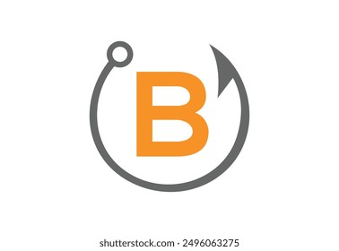 Fishing logo template, Fishing Logo Icon, unique fishing-related logo. simple. memorable. vector.with latter B