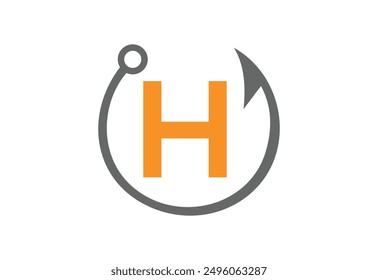 Fishing logo template, Fishing Logo Icon, unique fishing-related logo. simple. memorable. vector.with latter H