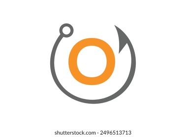 Fishing logo template, Fishing Logo Icon, unique fishing-related logo. simple. memorable. vector.with latter O