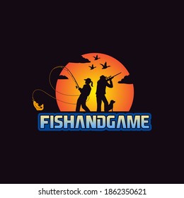 Fishing logo template with sunset icon. outdoor game