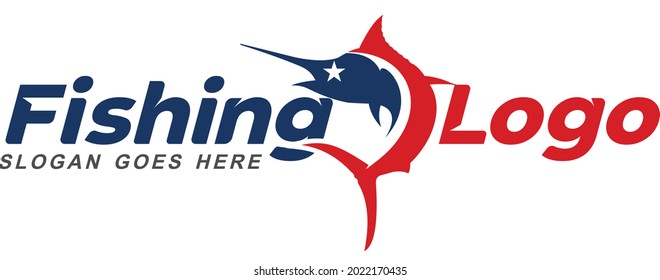 Fishing Logo, Unique and Fresh Marlin line art with american Proud Color. Great to use as your Fishing Logo company. 