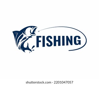 Fishing Logo. Unique and Fresh Stripped bass Fish Jumping out of the water. Great to use as your Stripped bass fishing activity.