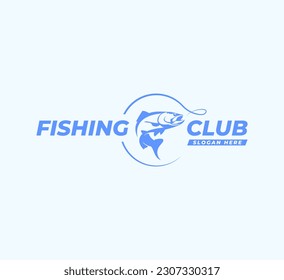 Fishing Logo. Unique and Fresh Stripped bass Fish Jumping out of the water.