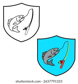 Fishing logo vector featuring fish, hook, and water elements. Perfect for fishing clubs, outdoor brands, sport fishing, seafood businesses, and adventure gear identity.