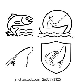 Fishing logo vector featuring fish, hook, and water elements. Perfect for fishing clubs, outdoor brands, sport fishing, seafood businesses, and adventure gear identity.