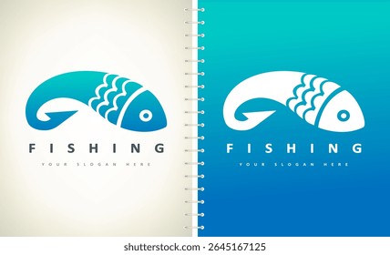Fishing logo vector. Fish and rod design. Shop everything for fishing. Fishing gear	