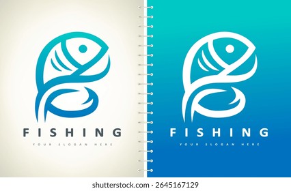 Fishing logo vector. Fish and rod design. Shop everything for fishing. Fishing gear	