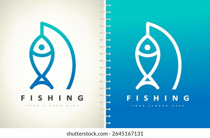 Fishing logo vector. Fish and rod design. Shop everything for fishing. Fishing gear	