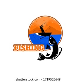 Vector de logotipo de pesca, icono del logotipo de pesca aislado en fondo blanco