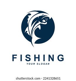 fishing logo vector with slogan template