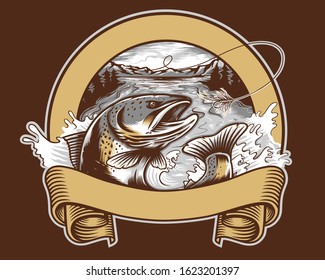 fishing logo vintage drawing style