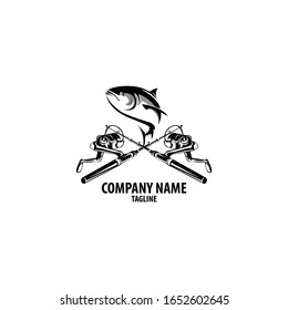 fishing logos with fish elements and fishing rods.