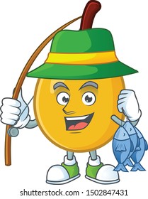 Fishing loquat cartoon mascot for diet food.