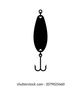 Fishing lure and double hook icon. Tackle. Black silhouette. Front side view. Vector simple flat graphic illustration. The isolated object on a white background. Isolate.