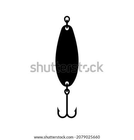 Fishing lure and double hook icon. Tackle. Black silhouette. Front side view. Vector simple flat graphic illustration. The isolated object on a white background. Isolate.