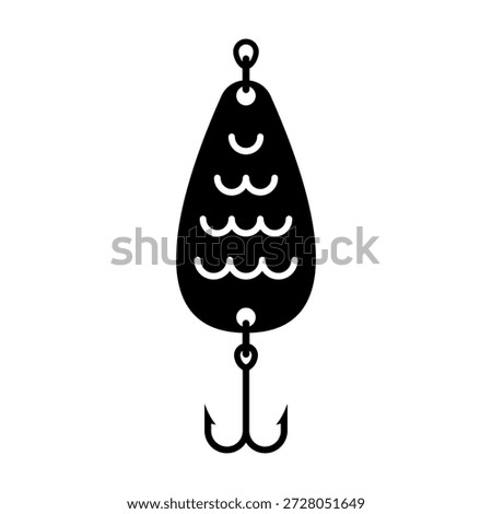 Fishing lure with a double hook icon. Black silhouette. Front and side view. Vector simple flat graphic illustration. Isolated object on a white background.