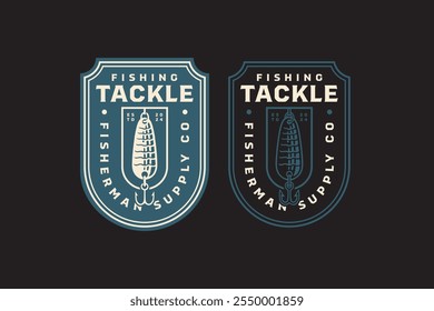 fishing lure with fish scales, fishing bait retro badge logo design set. fishing tackle, balsa float vintage emblem logo collection for fisherman, fishing equipment, sport and competition