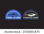 fishing lure with fish shape, fishing bait retro badge logo design set. fishing tackle, balsa float vintage emblem logo collection for fisherman, fishing equipment, sport and competition