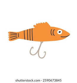 Fishing Lure Flat Clipart. Fish Hook Bait. Doodle Vector Illustration