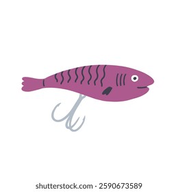 Fishing Lure Flat Colorful. Fish Hook Bait. Doodle Vector Illustration