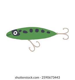 Fishing Lure Flat. Fish Hook Bait. Doodle Vector Illustration