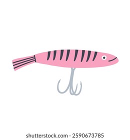 Fishing Lure Flat Funky. Fish Hook Bait. Doodle Vector Illustration