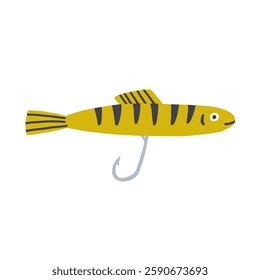 Fishing Lure Flat Funny. Fish Hook Bait. Doodle Vector Illustration