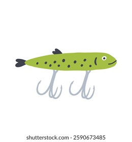 Fishing Lure Flat Isolated. Fish Hook Bait. Doodle Vector Illustration