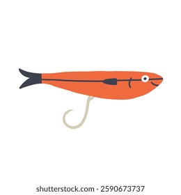 Fishing Lure Flat Simple. Fish Hook Bait. Doodle Vector Illustration