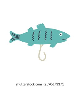 Fishing Lure Flat Single. Fish Hook Bait. Doodle Vector Illustration