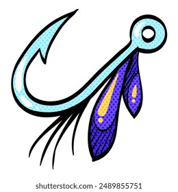 Icono de semitono de señuelo de pesca dibujado a mano Ilustración vectorial de color
