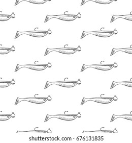 Fishing lure hand-drawn vector seamless pattern