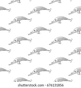 Fishing lure hand-drawn vector seamless pattern