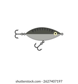 Fishing lure icon with fish and fishing hook. Vector illustration on white background.