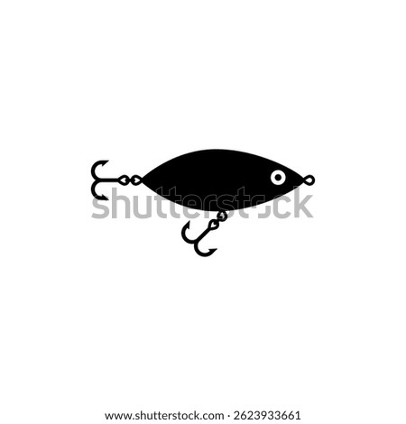 Fishing lure icon with fish and fishing hook. Vector illustration on white background.