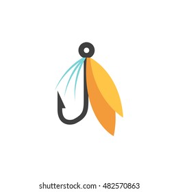 Fishing lure icon in flat color style. Sport water sea lake river attracts recreation