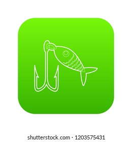 Fishing lure icon green vector isolated on white background