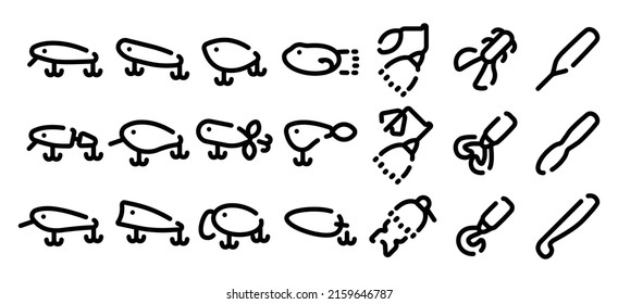 Fishing lure icon set (Soft bold line version)