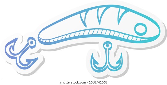 Fishing lure icon in sticker color style. Sport water sea lake river attracts recreation