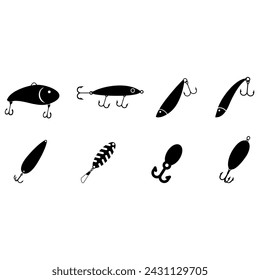 Fishing lure icon vector set. Fishing tackle illustration sign collection. Fishing symbol or logo.