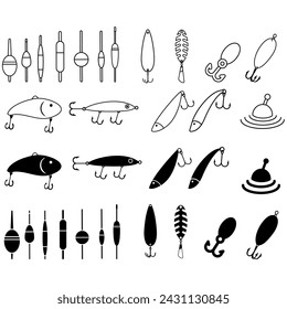 Fishing lure icon vector set. Fishing tackle illustration sign collection. Fishing symbol or logo.