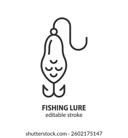 Fishing lure line icon. Editable stroke. Vector illustration.