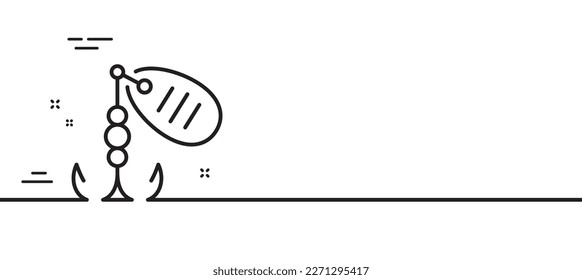 Fishing lure line icon. Spinning bait sign. Catching fish symbol. Minimal line illustration background. Fishing lure line icon pattern banner. White web template concept. Vector
