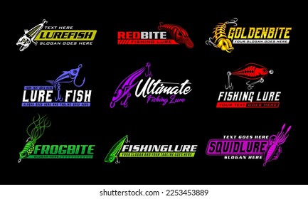 Fishing Lure Logo Bundle. unique and Fresh fishing lures logo template. great to use as your fishing company logo.