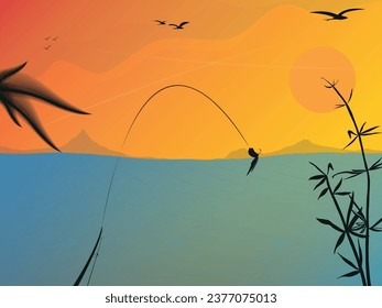 Fishing lure and fishing on tropical island summer vector