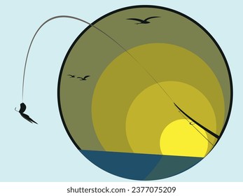 Fishing lure and fishing rod design vector flat modern isolated illustration